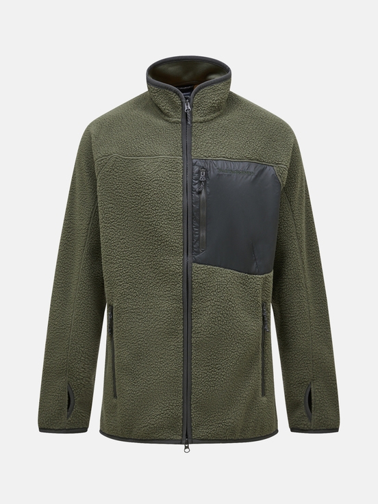 Olive Men Peak Performance Pile Zip Fleece Jacket | US-FLGYW8504