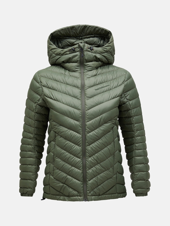 Olive Women Peak Performance Frost Hood Down Jacket | US-IBSHK2579