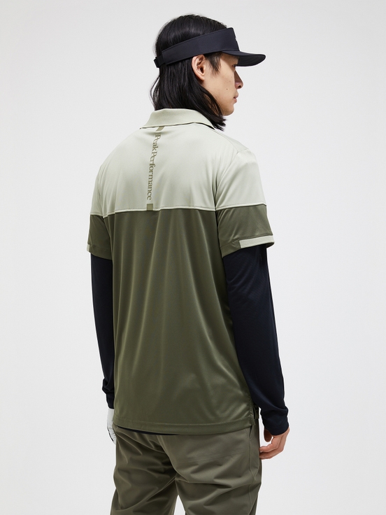 Olive / Light Green Men Peak Performance Player Block Polo Shirts | US-ALOJD1387